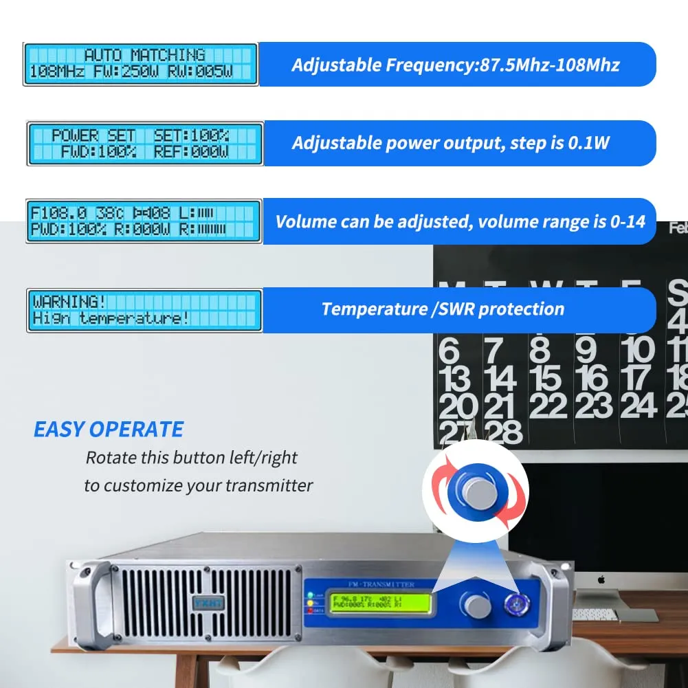 1000W FM Radio Transmitter for Broadcasting, 1000 Watt Professional FM Broadcast Transmitter, 1KW Long Range Fcc Certified for Church, Radio Station, Parking Lot, Home