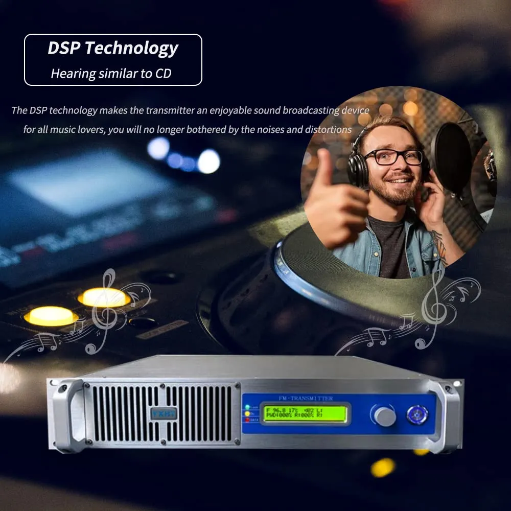 1000W FM Radio Transmitter for Broadcasting, 1000 Watt Professional FM Broadcast Transmitter, 1KW Long Range Fcc Certified for Church, Radio Station, Parking Lot, Home