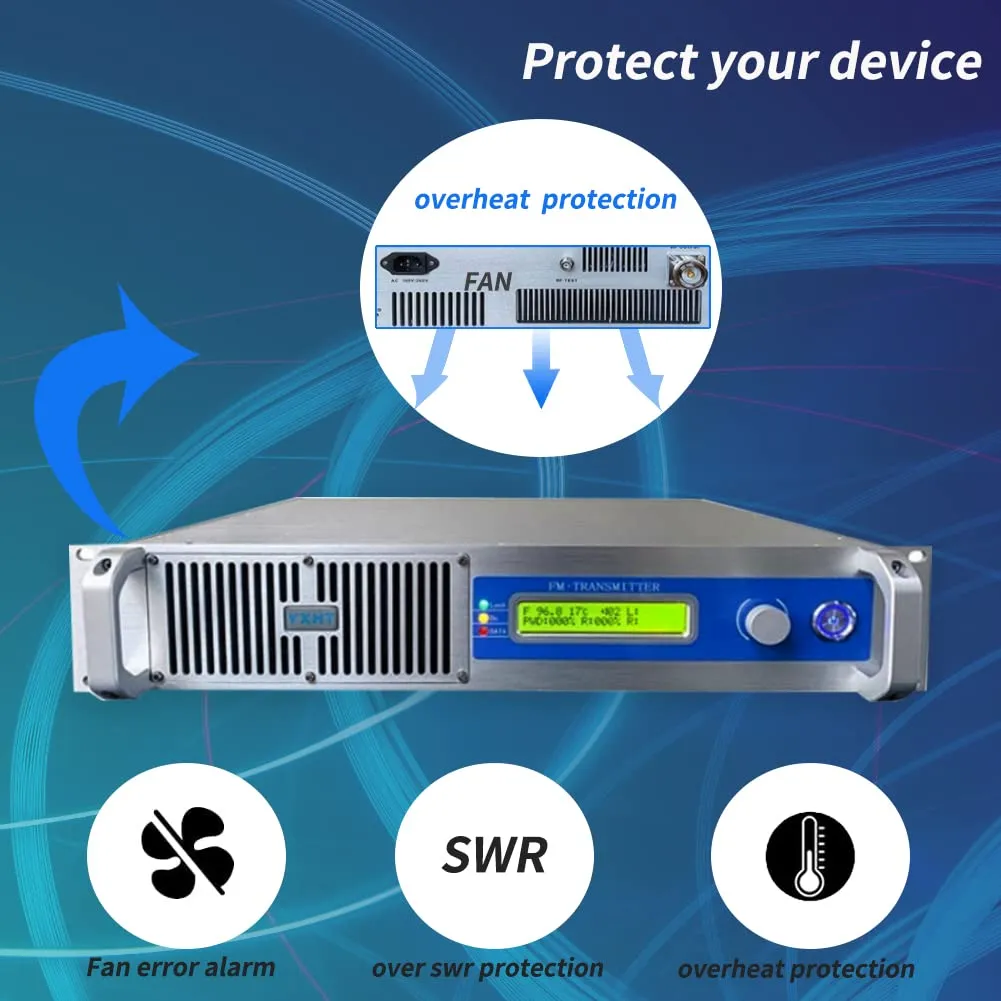 1000W FM Radio Transmitter for Broadcasting, 1000 Watt Professional FM Broadcast Transmitter, 1KW Long Range Fcc Certified for Church, Radio Station, Parking Lot, Home