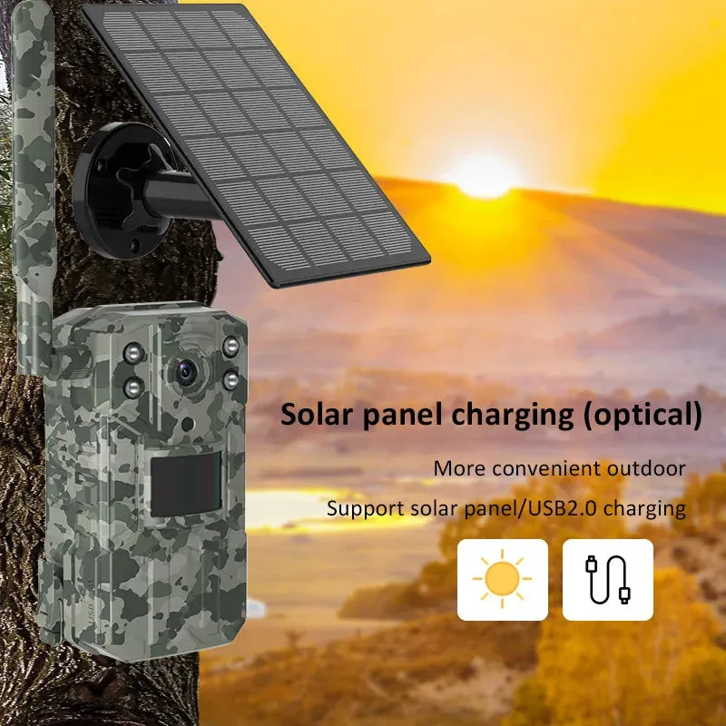 14MP 4G SIM Card Solar Hunting Trail Camera IP66 Waterproof 20M PIR Motion Detection Wildlife Camera IR Night Vision Device