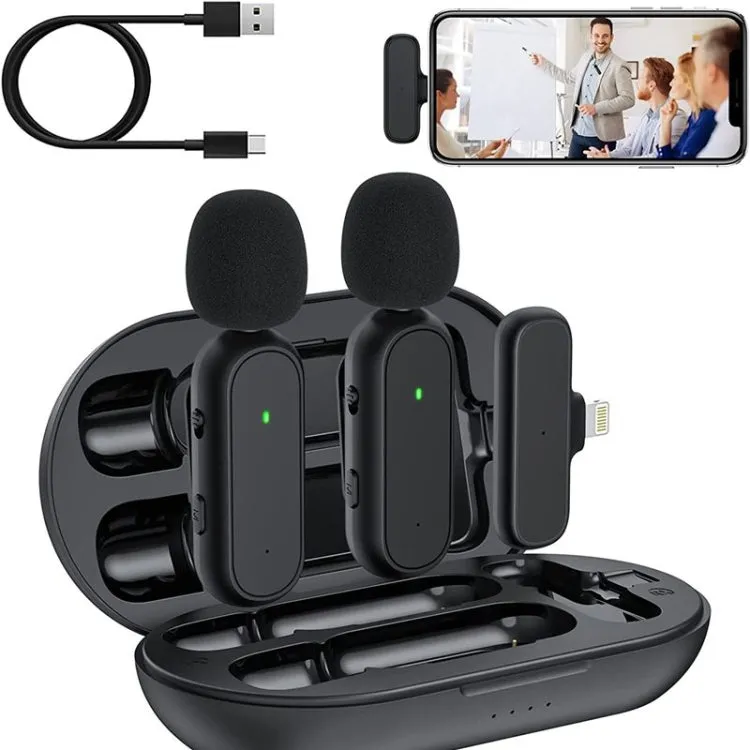 2 Pack Wireless Lavalier Microphone Wireless Noise Reduction Microphone with Charging Case