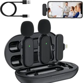 2 Pack Wireless Lavalier Microphone Wireless Noise Reduction Microphone with Charging Case