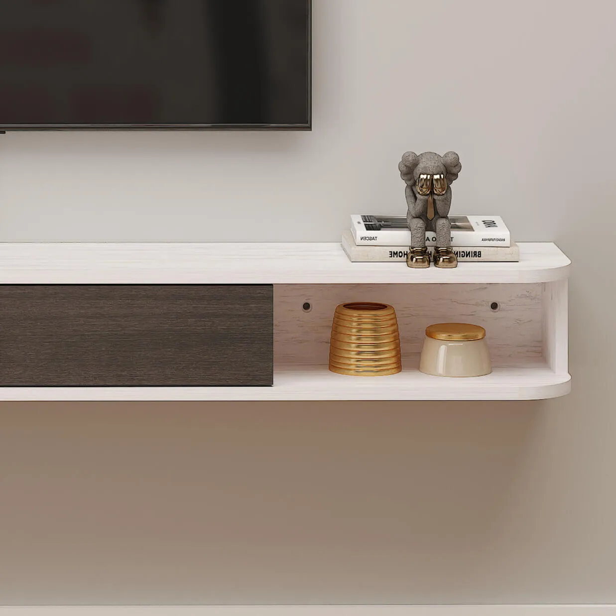 70" Eclan Floating TV Stand, Greyish White