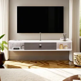 70" Eclan Floating TV Stand, Greyish White