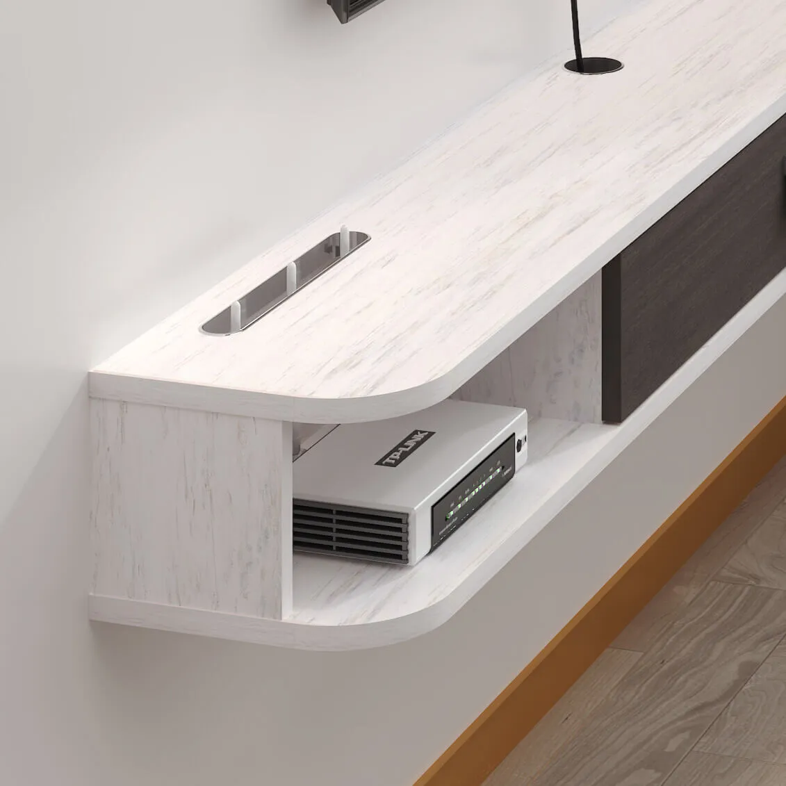 70" Eclan Floating TV Stand, Greyish White