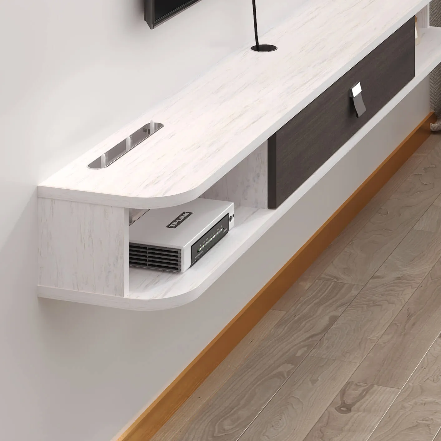 70" Eclan Floating TV Stand, Greyish White
