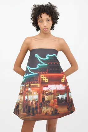 Black & Multicolour Printed Gateway Trapeze Dress