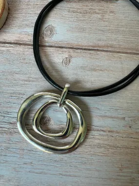 Chicos Double Corded Geometric Silver Tone Pendant Necklace