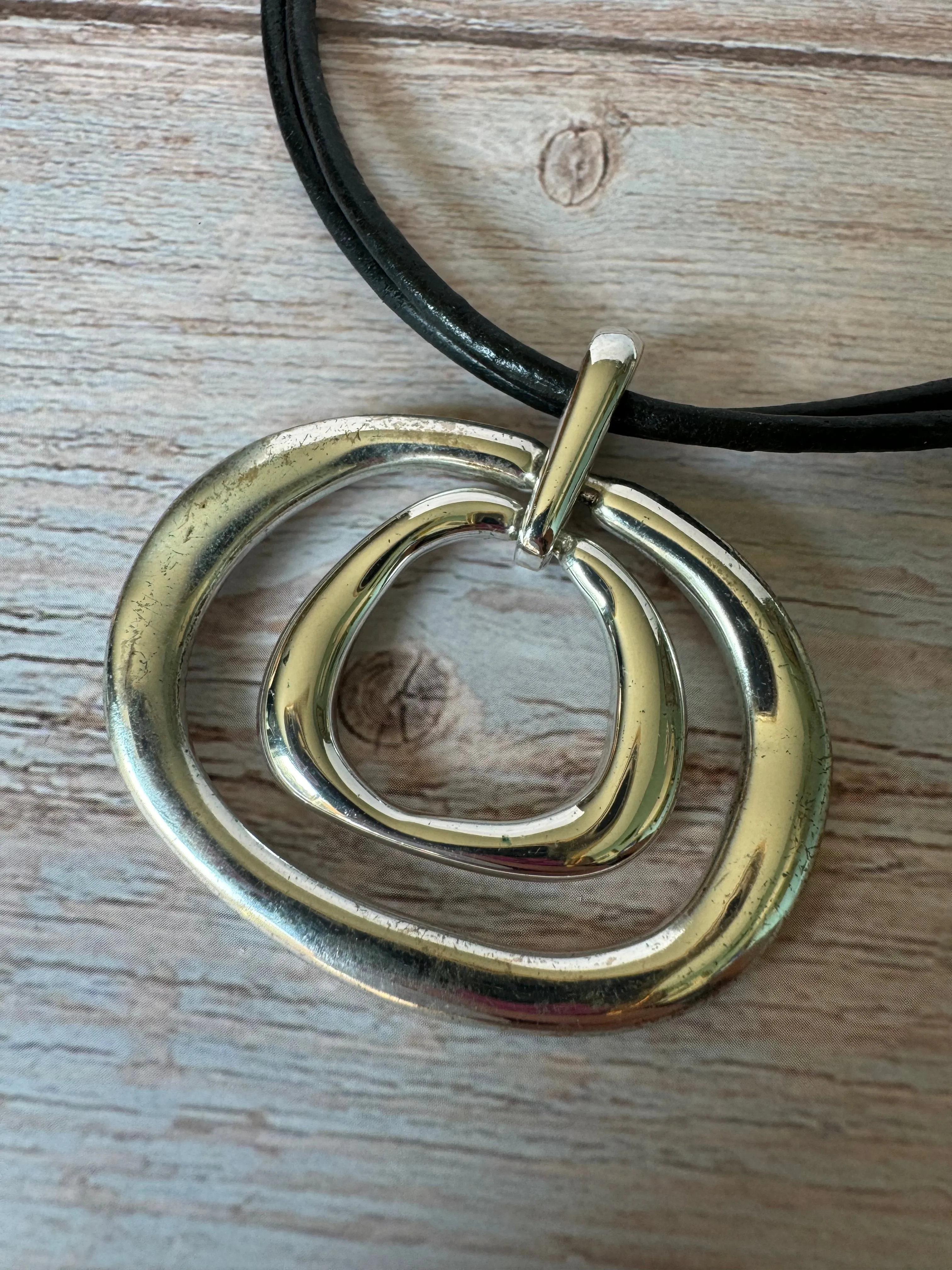 Chicos Double Corded Geometric Silver Tone Pendant Necklace