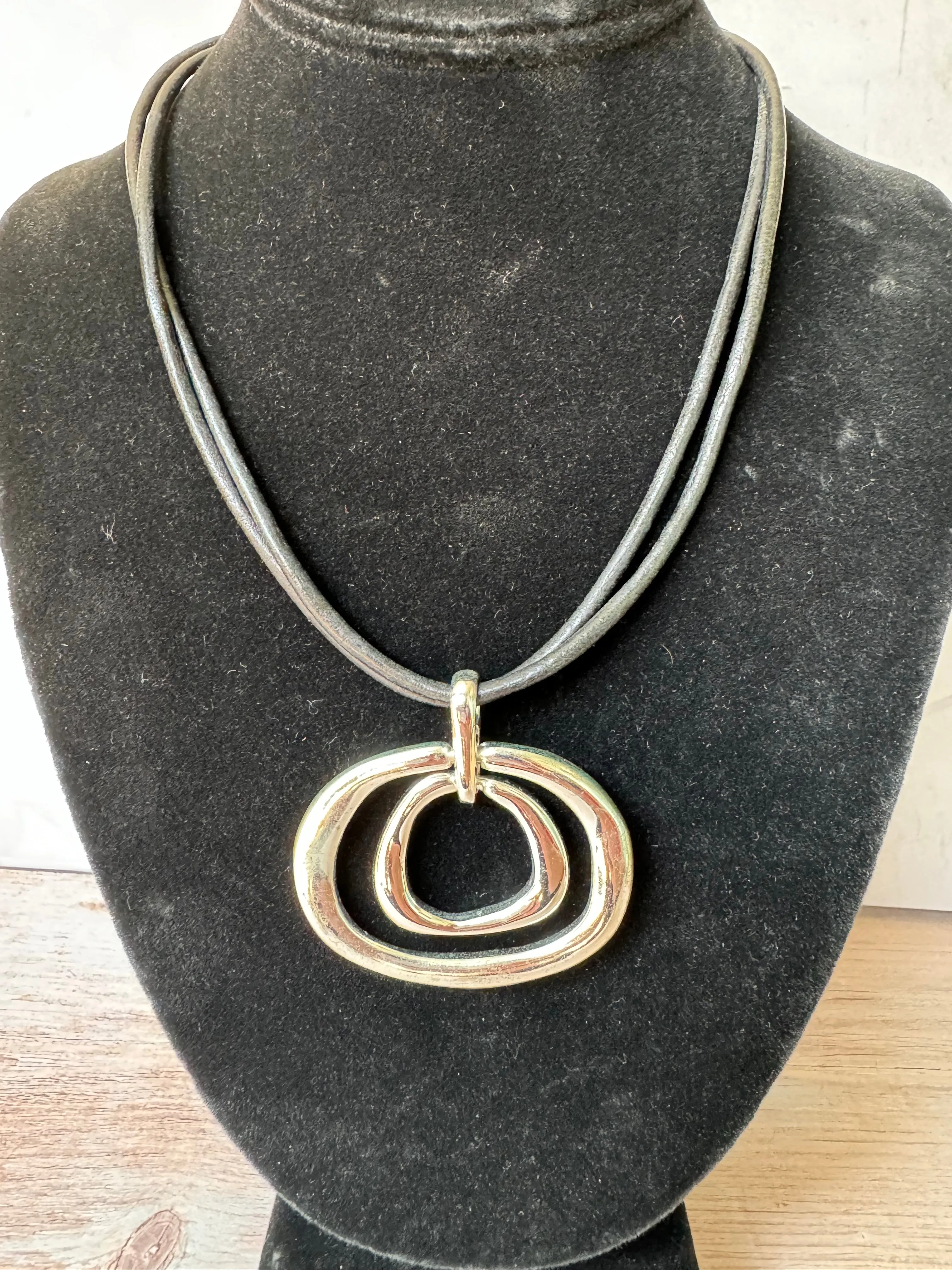 Chicos Double Corded Geometric Silver Tone Pendant Necklace