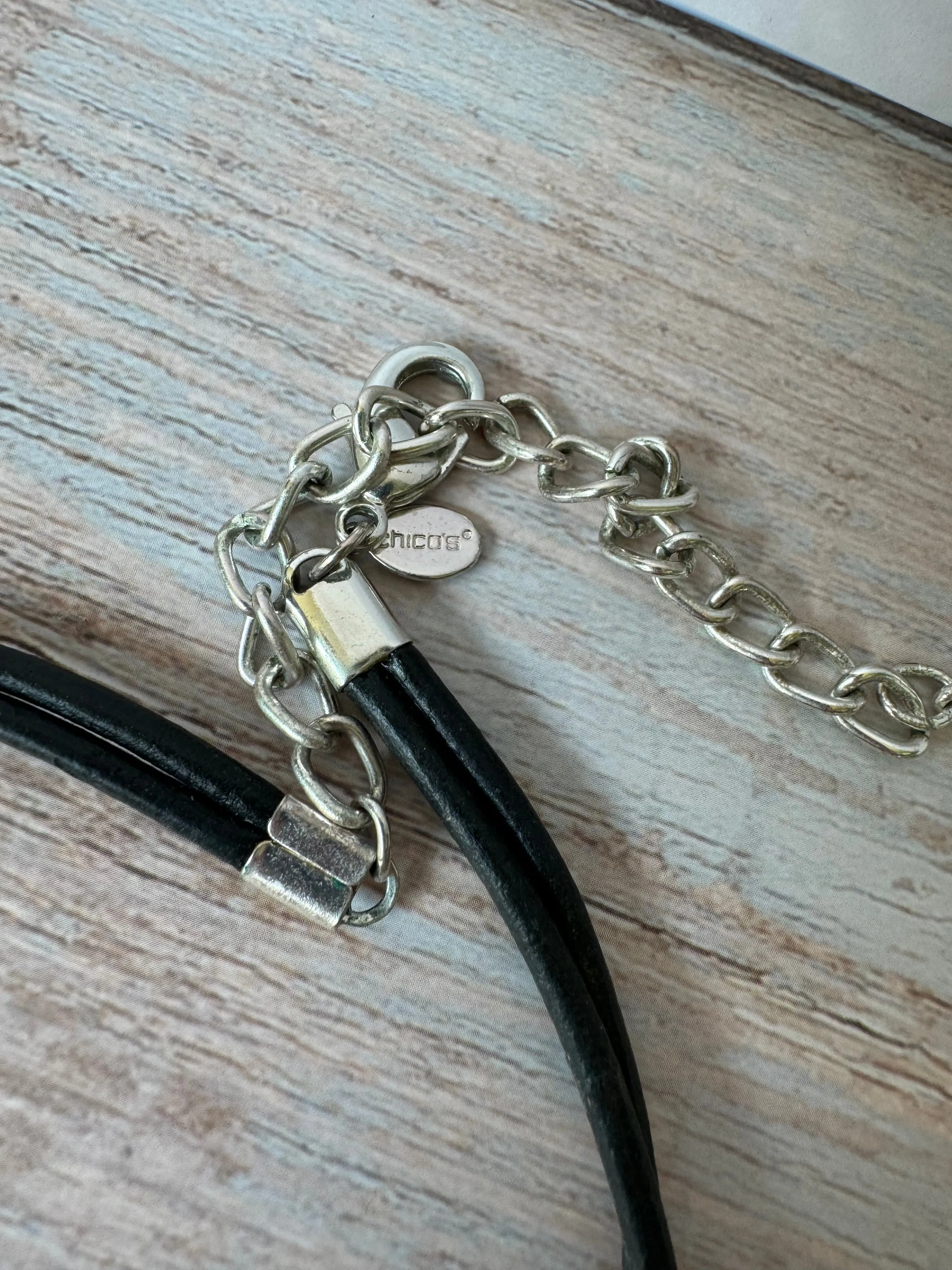 Chicos Double Corded Geometric Silver Tone Pendant Necklace