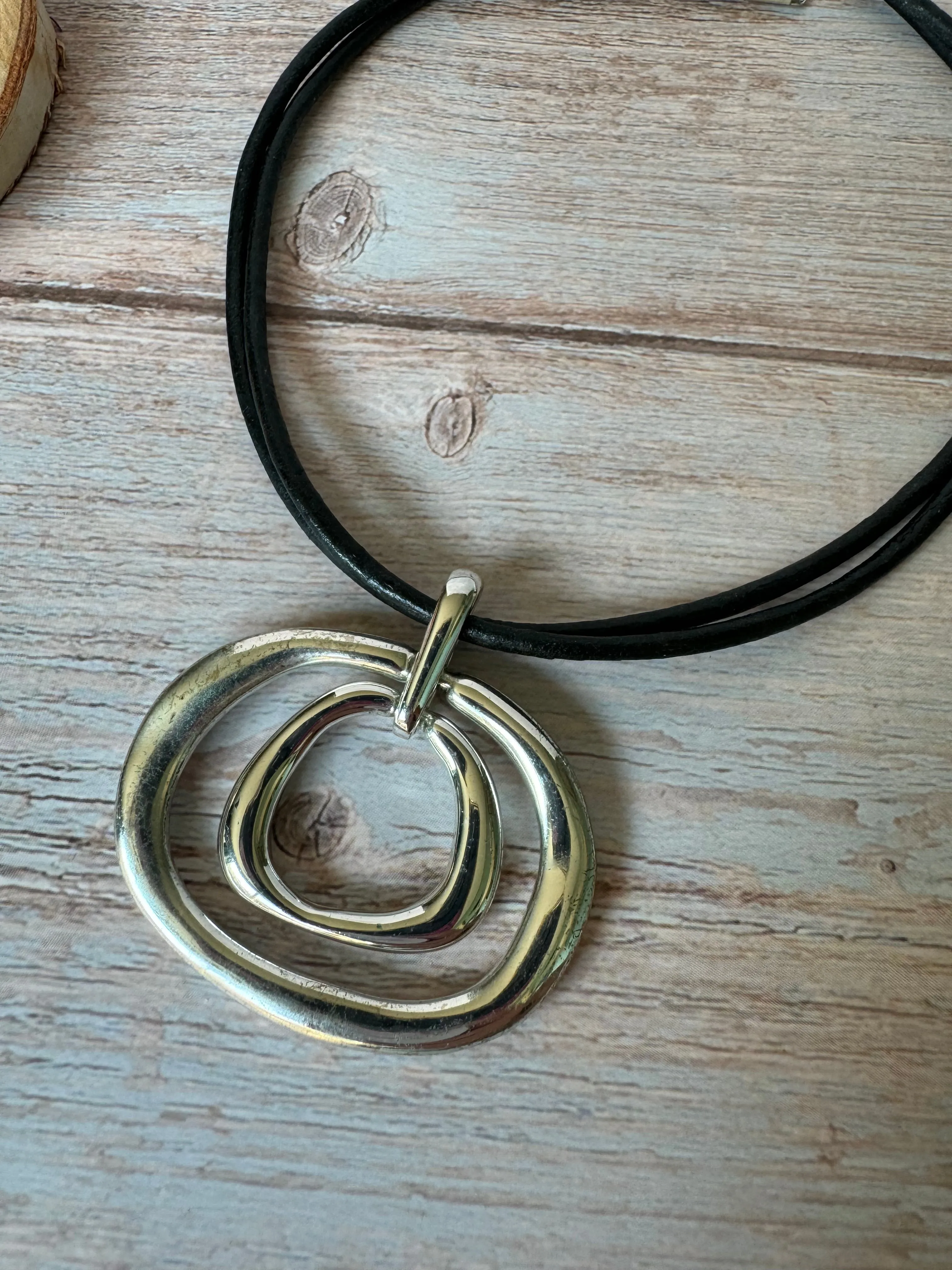 Chicos Double Corded Geometric Silver Tone Pendant Necklace