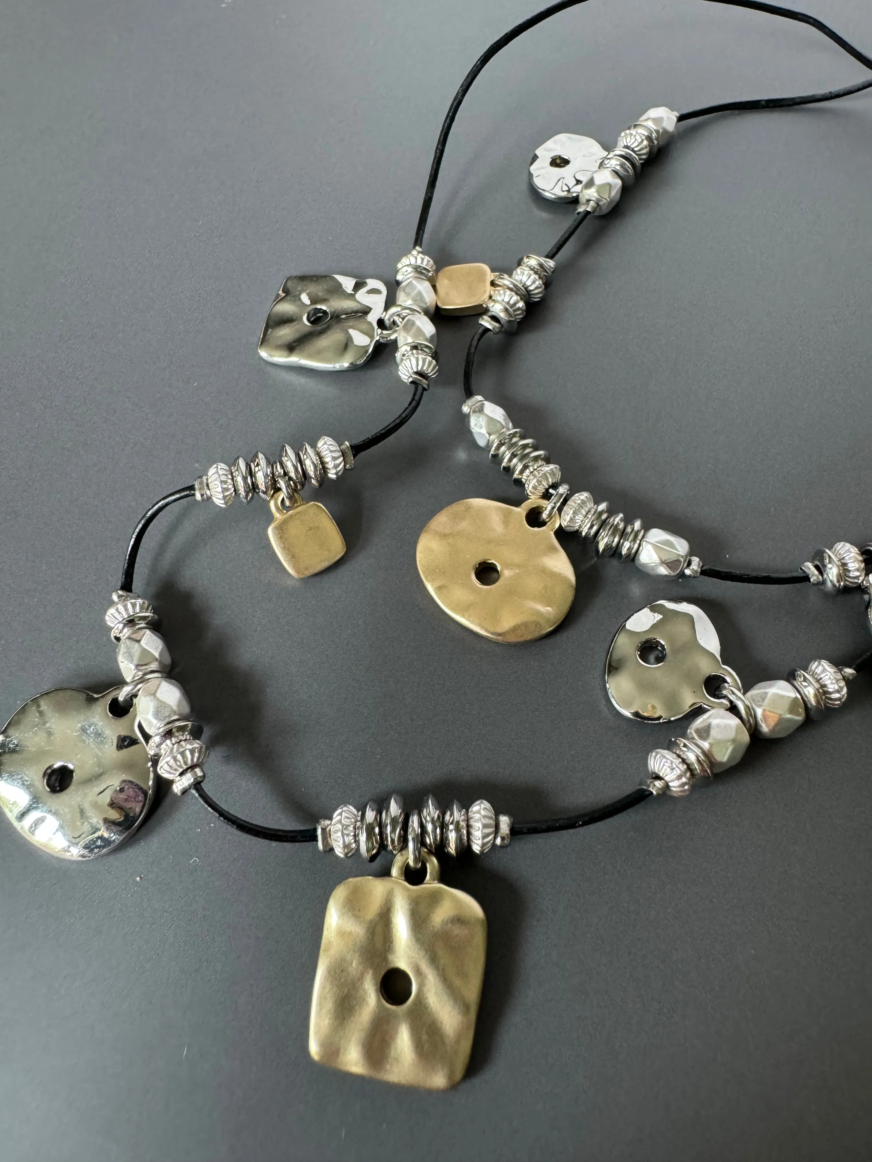 Chicos Mixed Metal Layered Cord Charm Necklace
