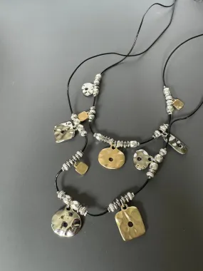 Chicos Mixed Metal Layered Cord Charm Necklace