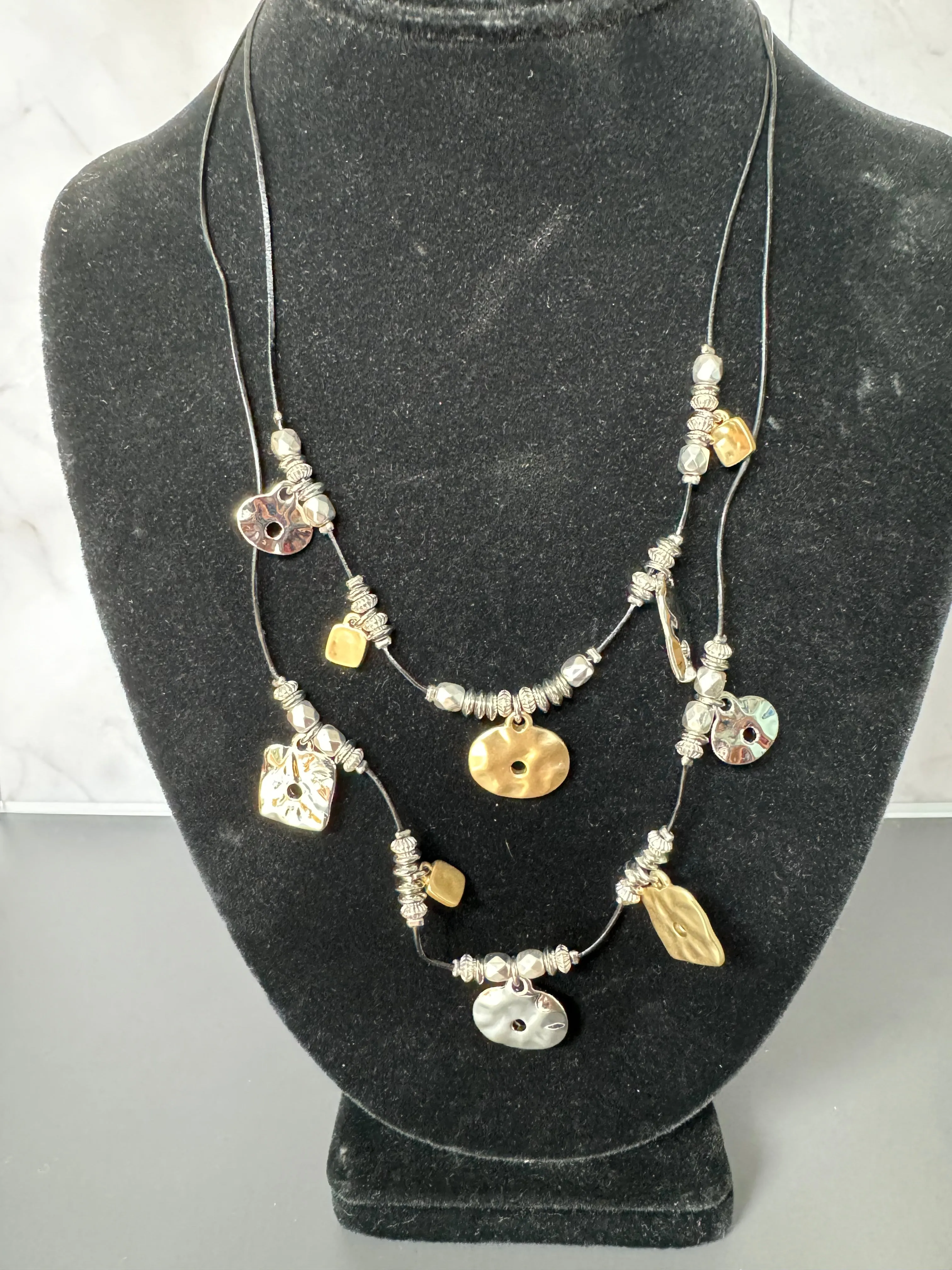 Chicos Mixed Metal Layered Cord Charm Necklace