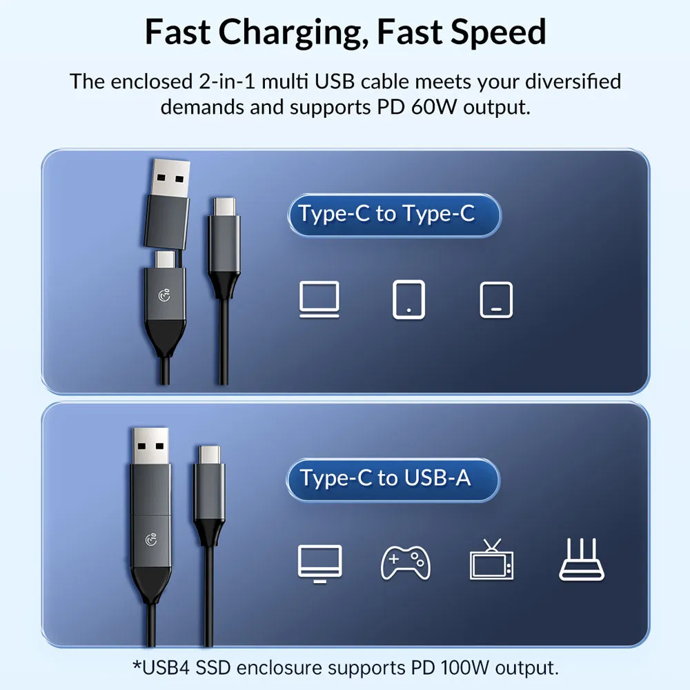[CLEARANCE] ORICO FV15C3-G2 NVMe/SATA to USB 3.2 Gen2 Dual Protocol M.2 SSD Enclosure with Built-in Aluminum Alloy Heatsink, 2-in-1 USB-C to C/A Data Cable, 10Gbps Fast Data Transmission Rate, 4TB Supported Capacity for Windows, macOS, Linux