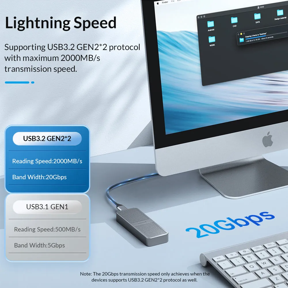 [CLEARANCE] ORICO FV25C3-G2 NVMe/SATA to USB 3.2 Gen2 Dual Protocol M.2 SATA SSD Enclosure with Built-in Aluminum Alloy Heatsink, 2-in-1 USB-C to C/A Cable, 10Gbps Fast Data Transmission Rate, 4TB Supported Capacity for Windows, macOS, Linux