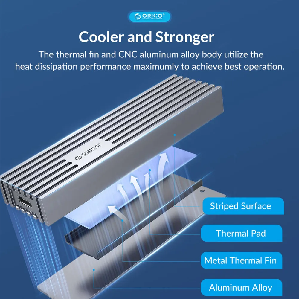 [CLEARANCE] ORICO FV35C3-G2 NVMe/NGFF to USB 3.2 Gen2 Dual Protocol M.2 SATA SSD Enclosure with Built-in Aluminum Alloy Heatsink, 2-in-1 USB-C to C/A Cable, 10Gbps Fast Data Transmission Rate, 4TB Supported Capacity for Windows, macOS, Linux