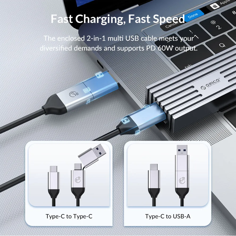 [CLEARANCE] ORICO FV35C3-G2 NVMe/NGFF to USB 3.2 Gen2 Dual Protocol M.2 SATA SSD Enclosure with Built-in Aluminum Alloy Heatsink, 2-in-1 USB-C to C/A Cable, 10Gbps Fast Data Transmission Rate, 4TB Supported Capacity for Windows, macOS, Linux