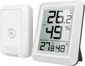 Digital Thermometer Hygrometer, Mini Indoor Outdoor Temperature and Humidity Monitor, Wireless Room Hygrometer Gauge with Large LCD Display