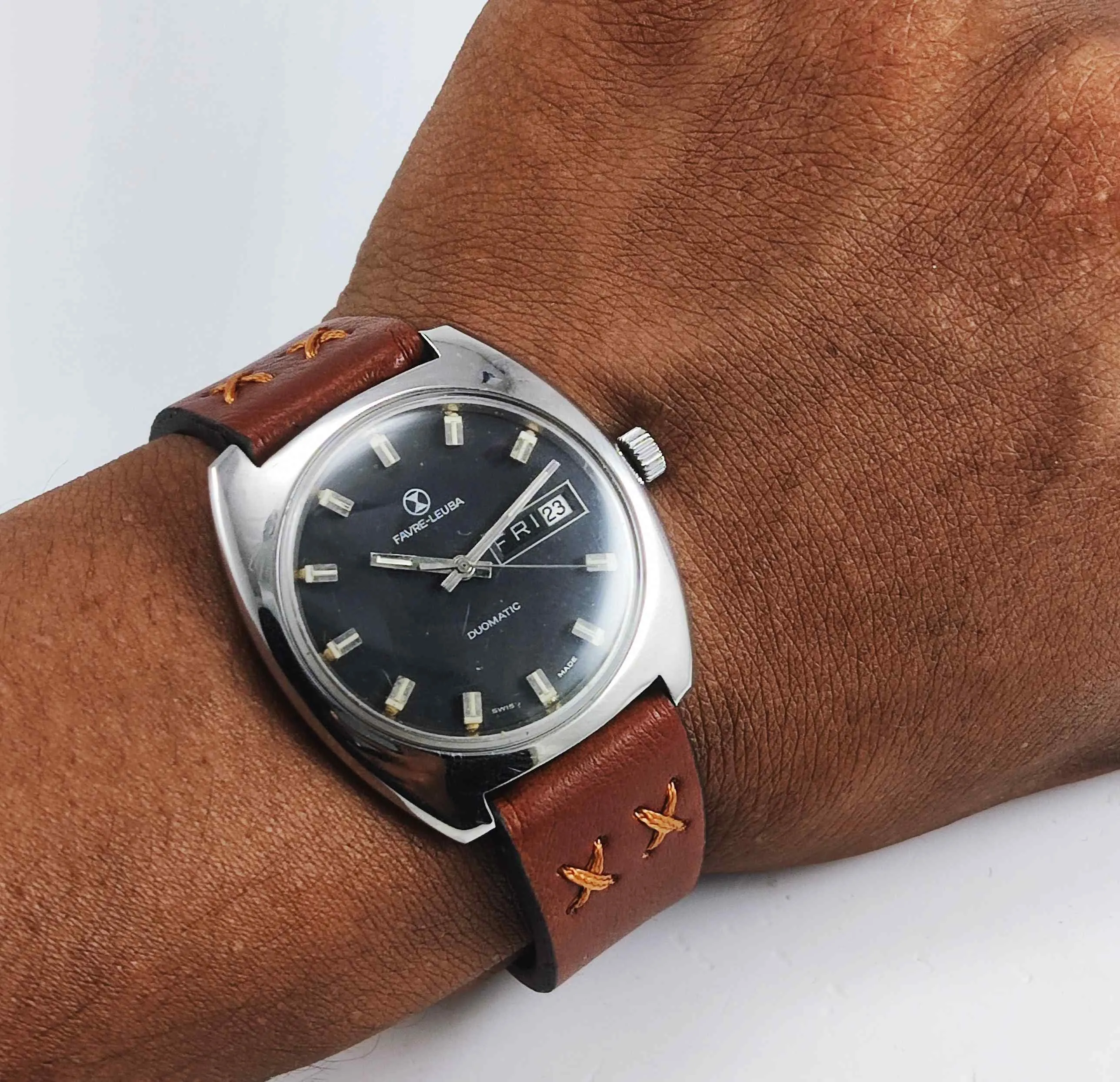 Favre Leuba Duomatic 908 Charcoal Black Dial 17 Jewels Men's Automatic Watch
