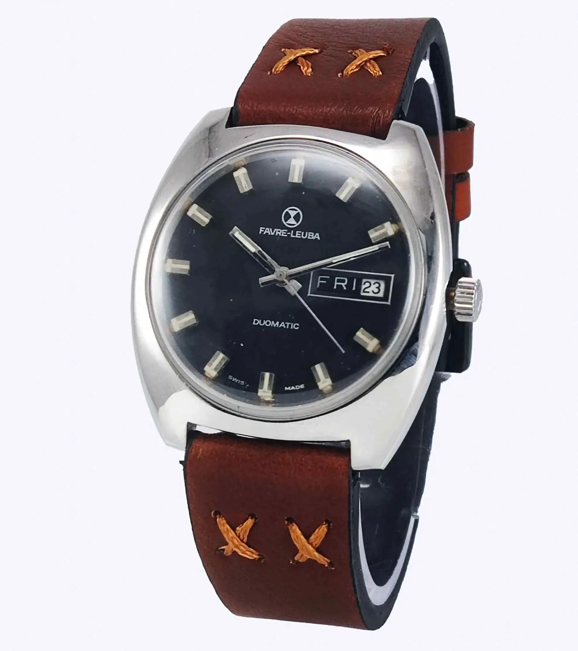 Favre Leuba Duomatic 908 Charcoal Black Dial 17 Jewels Men's Automatic Watch
