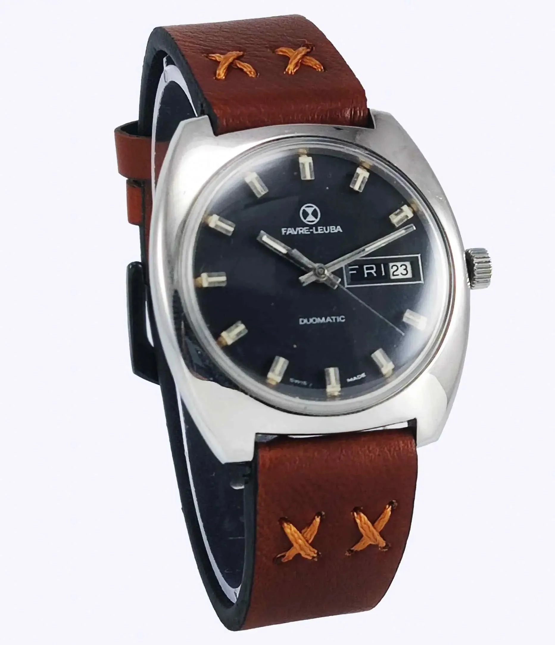 Favre Leuba Duomatic 908 Charcoal Black Dial 17 Jewels Men's Automatic Watch