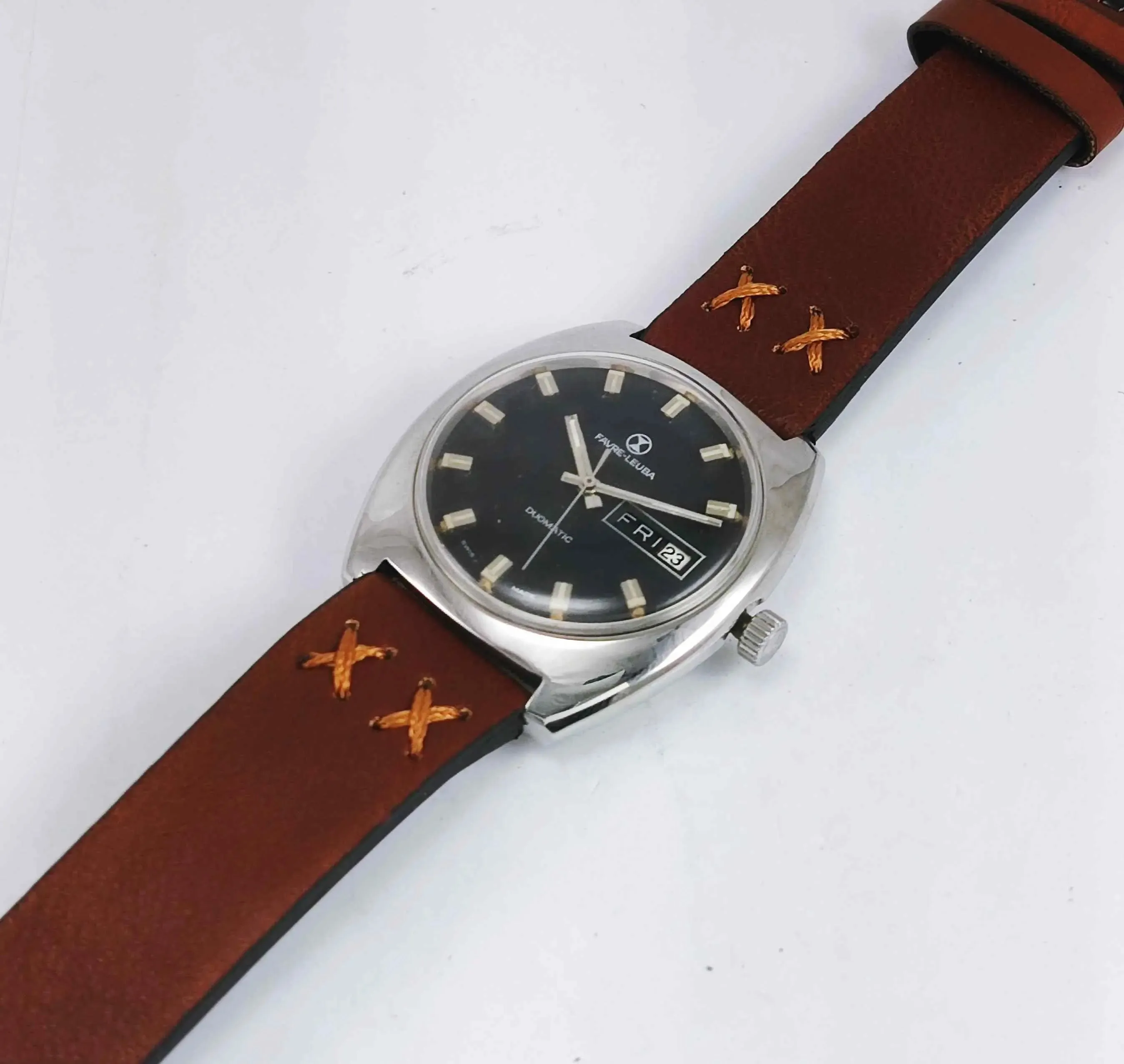 Favre Leuba Duomatic 908 Charcoal Black Dial 17 Jewels Men's Automatic Watch