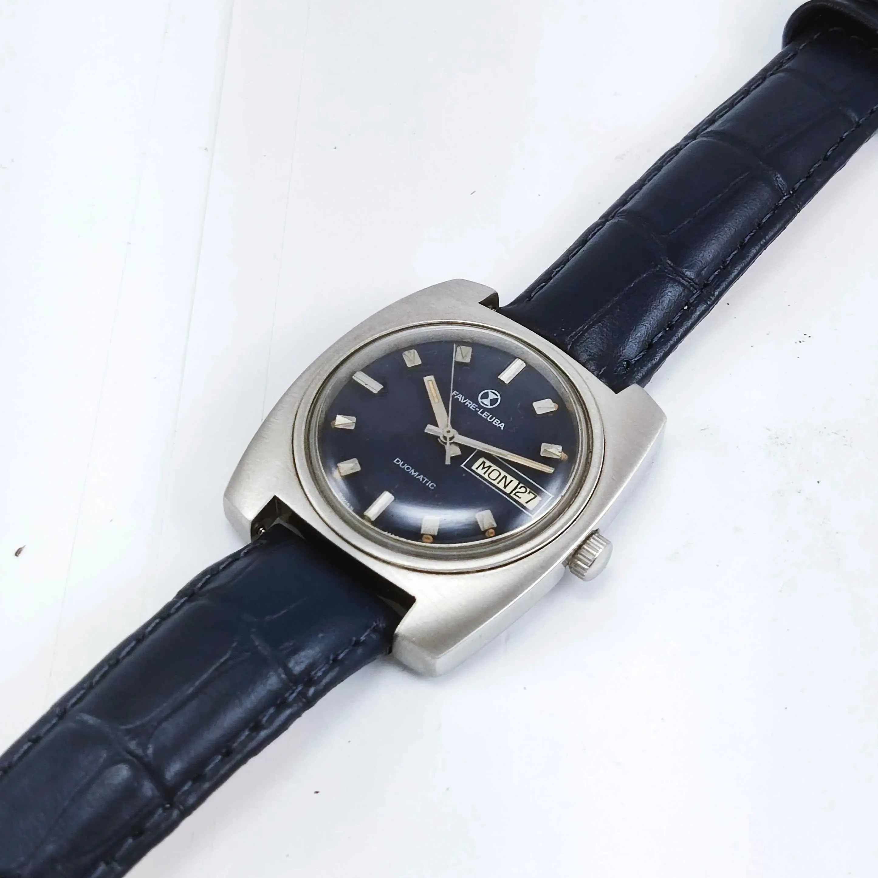 Favre Leuba Duomatic 909 Navy Blue Dial Automatic 17 Jewels Men's Wrist Watch