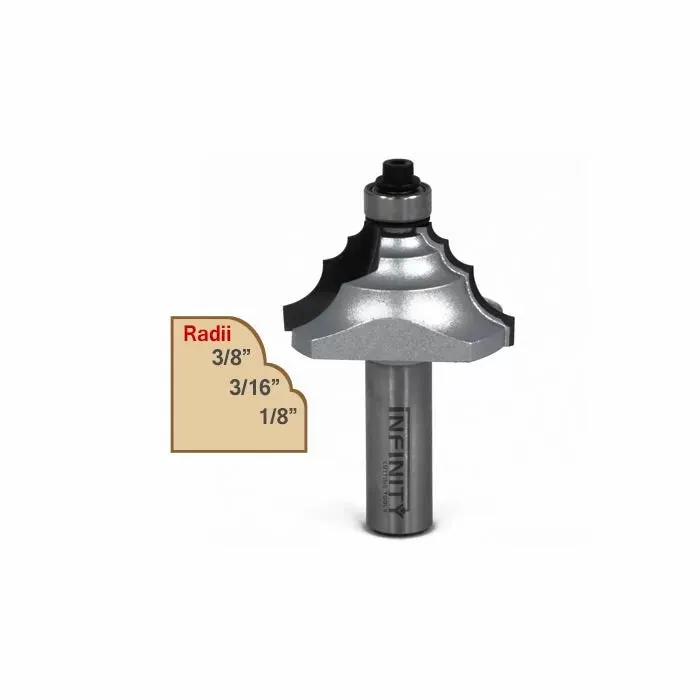 Infinity Tools 1/2" Shank Multi-Radius Router Bit w/ 3-Pc. Bearing Kit