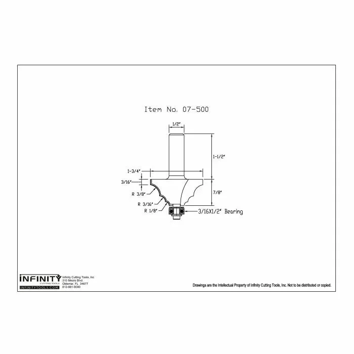 Infinity Tools 1/2" Shank Multi-Radius Router Bit w/ 3-Pc. Bearing Kit