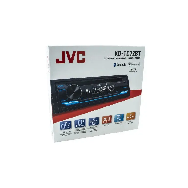 JVC KD-TD72BT Single-DIN CD USB Bluetooth AM/FM Radio 13-Band Android Iphone Control EQ Receiver Car Stereo