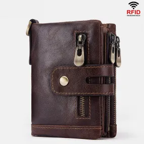 Multifunctional Genuine Leather RFID Bifold Wallet