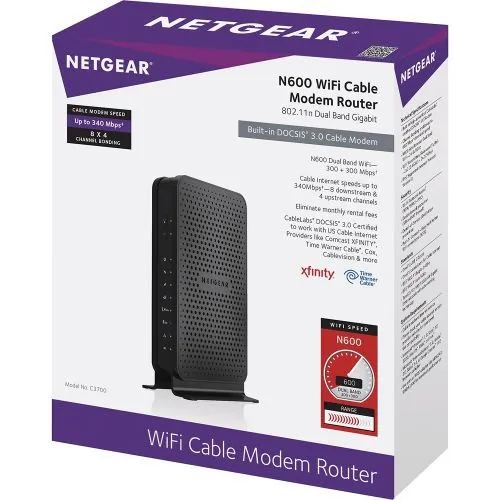 Netgear DOCSIS 3.0 8x4 N600 WiFi Cable Modem Router (C3700) (A Grade)