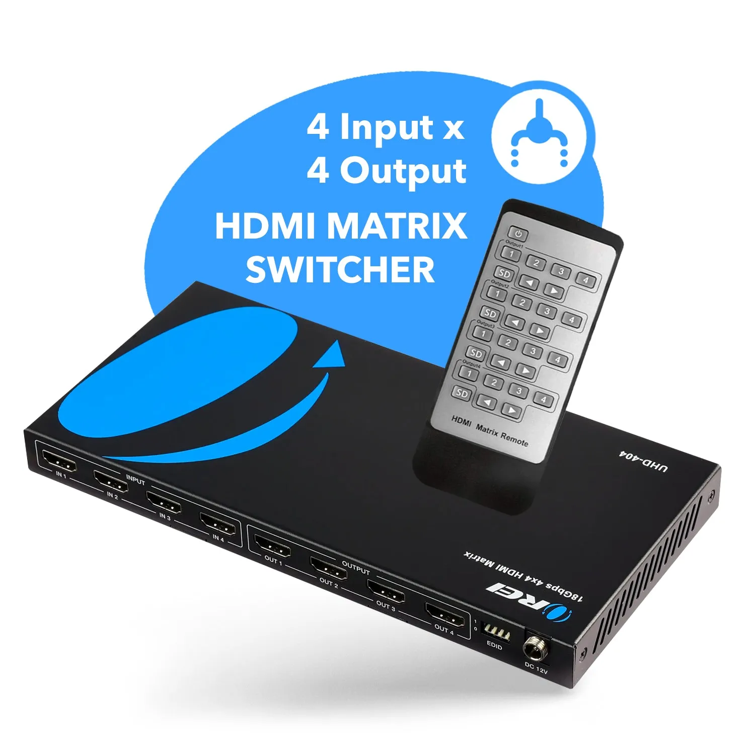 OREI UHD-404: Ultra HD 4x4 HDMI Matrix Switch 4K @60Hz  with IR Remote