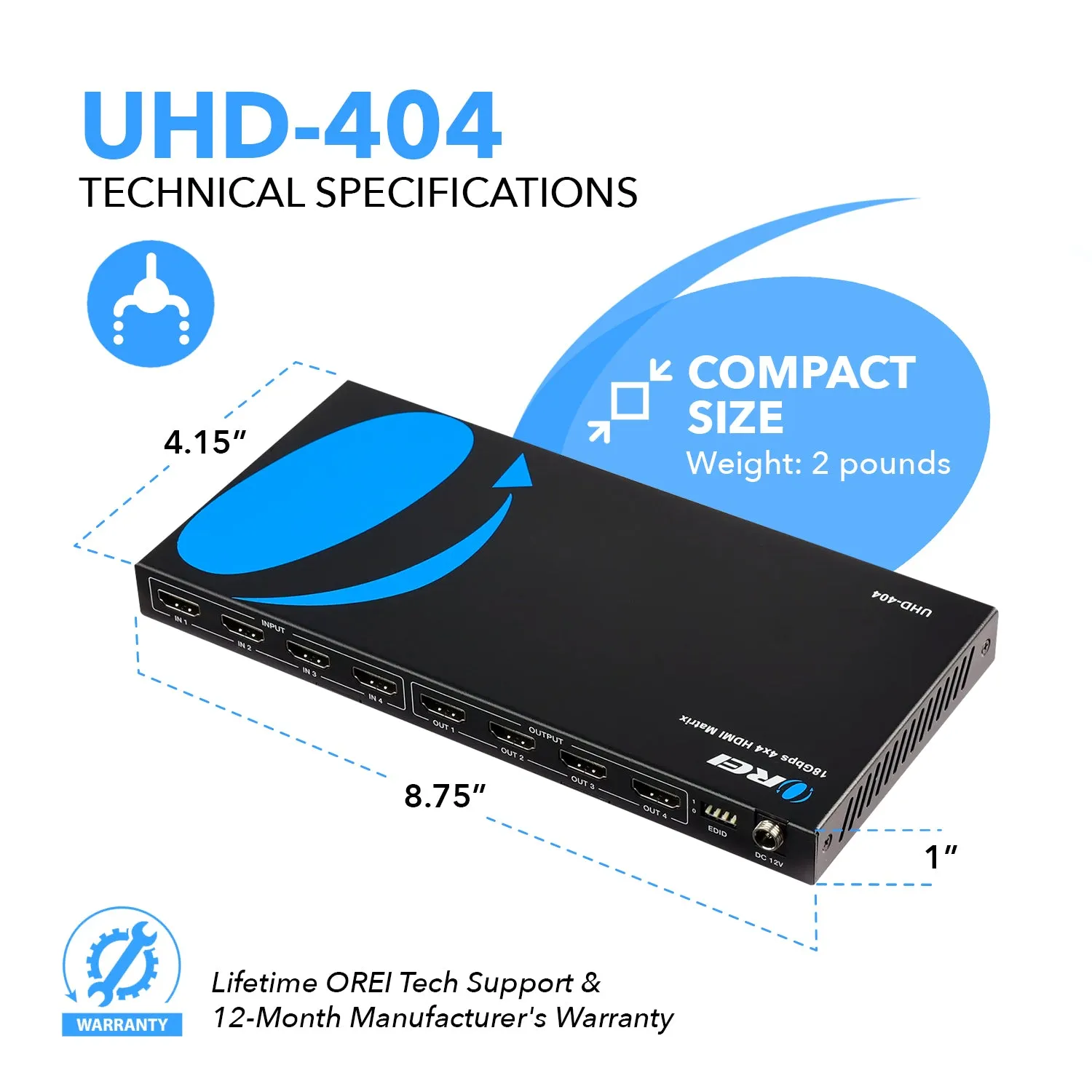 OREI UHD-404: Ultra HD 4x4 HDMI Matrix Switch 4K @60Hz  with IR Remote