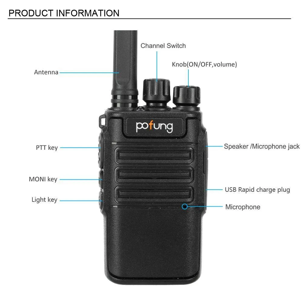 Pofung  2pcs 2W 1500mAh 16-Channel Walkie-Talkie