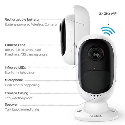Reolink Argus 2 Solar Panel | Wireless Rechargeable Battery-Powered Security Camera for Outdoor Home Surveillance, 1080p HD 2-Way Audio Starlight Night Vision with PIR Motion Sensor SD Card Slot