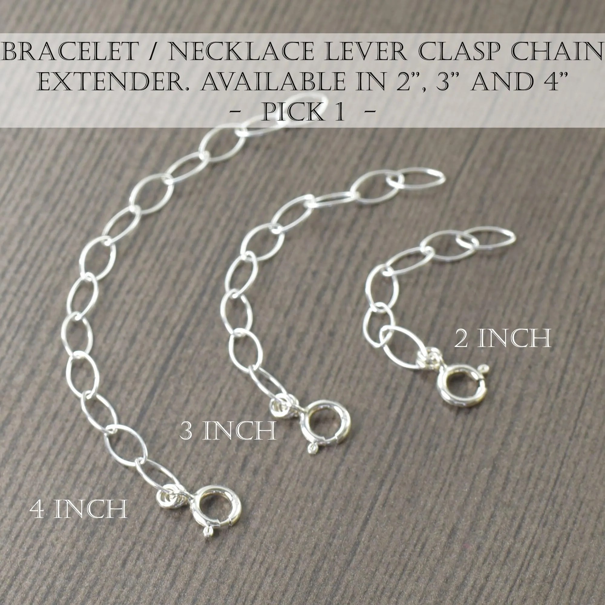 Sterling silver necklace extender for lever clasp in 2 - 4 inches