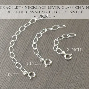 Sterling silver necklace extender for lever clasp in 2 - 4 inches