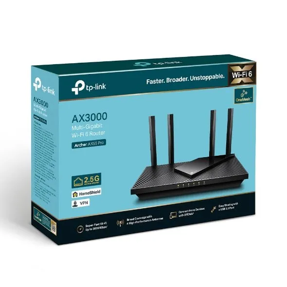 TP-Link AX3000 Multi-Gigabit Wi-Fi 6 Router with 2.5G Port - ARCHER AX55 PRO