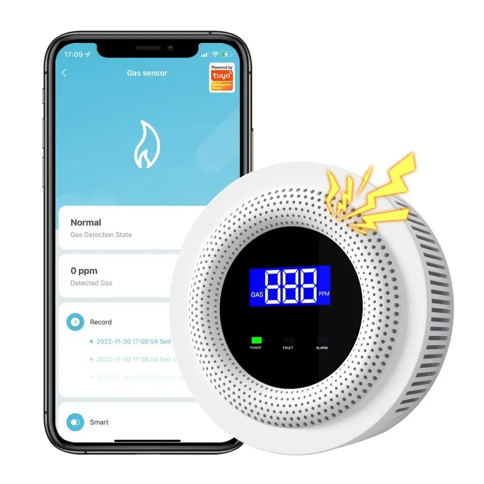 Tuya APP Remote Control WiFi USB Charging Gas Leak Detector Alarm with Sensor for Safe Smart Home