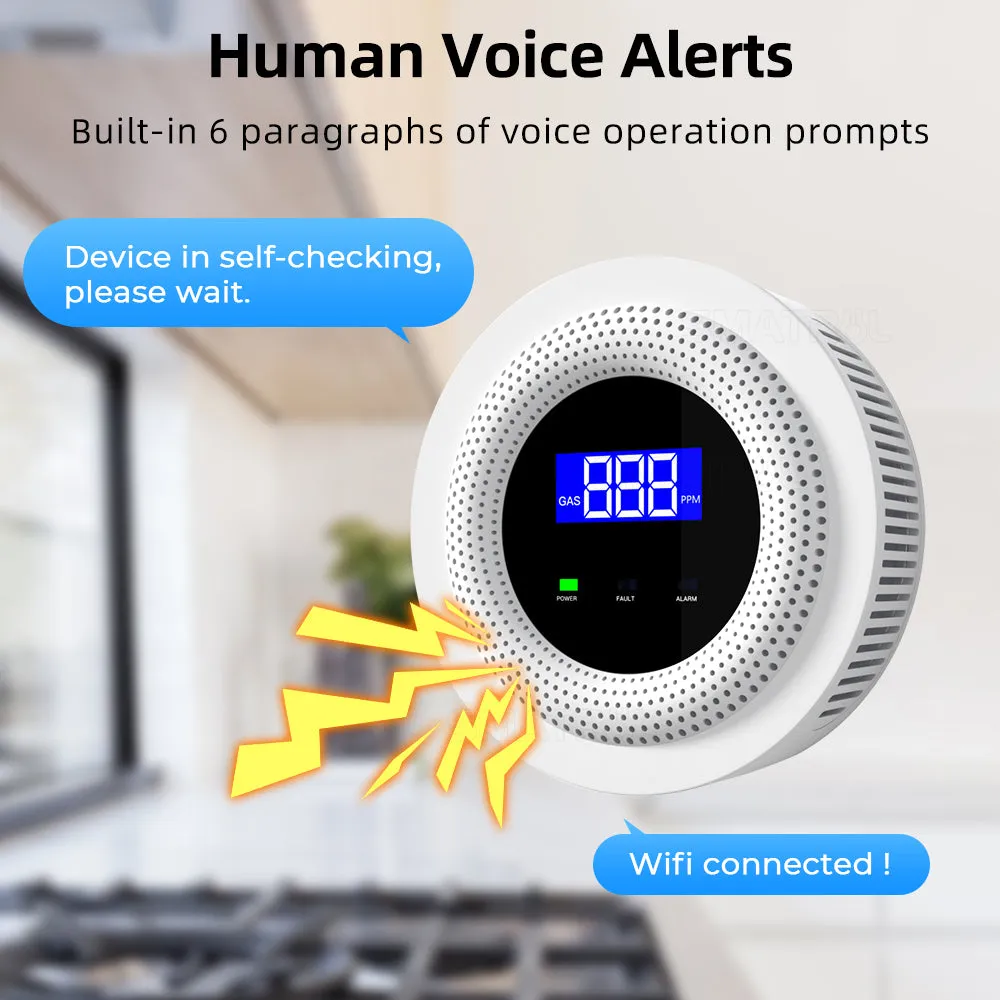 Tuya APP Remote Control WiFi USB Charging Gas Leak Detector Alarm with Sensor for Safe Smart Home