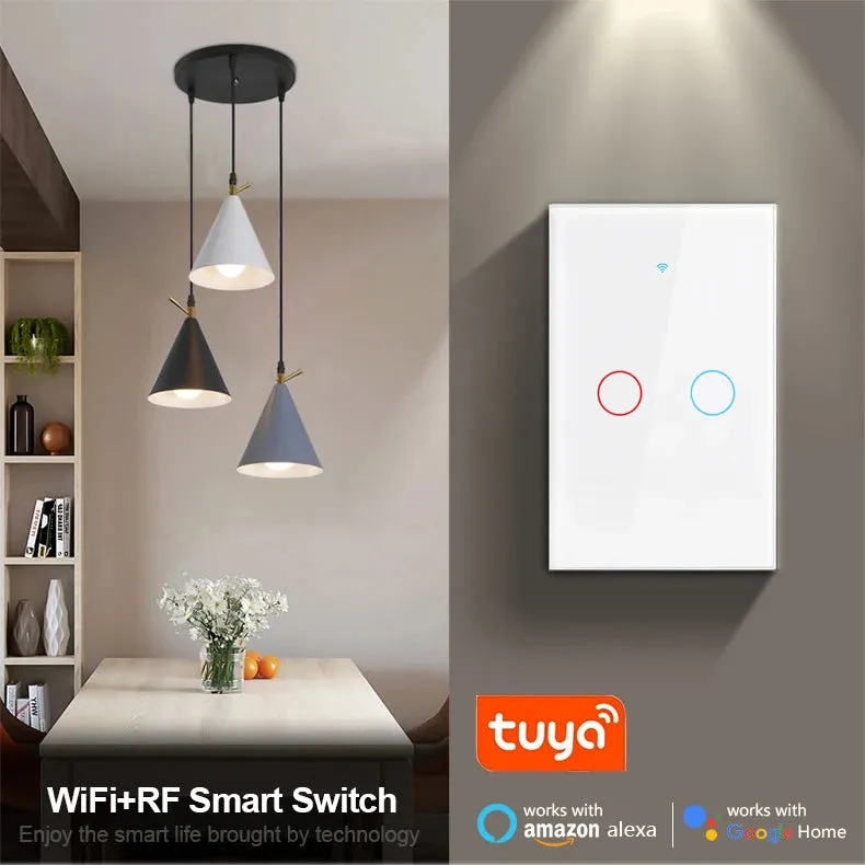 Tuya WiFi Touch Switch Light Wall Smart Switch Universal For EU Smart Home Life Alexa Google Home 433RF Remote 1/2/3Gang