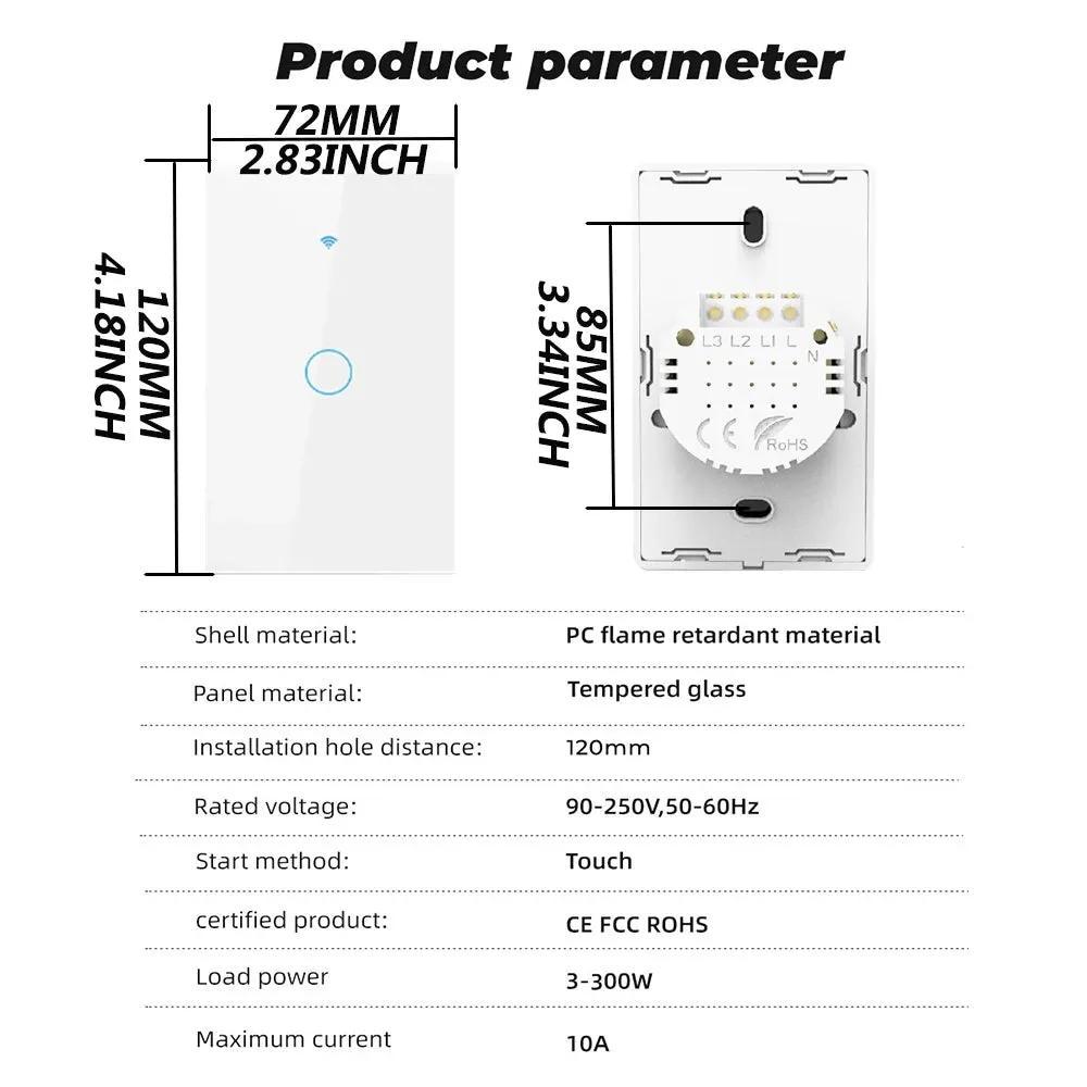 Tuya WiFi Touch Switch Light Wall Smart Switch Universal For EU Smart Home Life Alexa Google Home 433RF Remote 1/2/3Gang