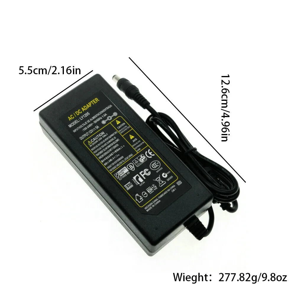 US 12V 5A 60W AC DC Power Supply Adapter Transformer 5050 3528 LED Strip CCTV