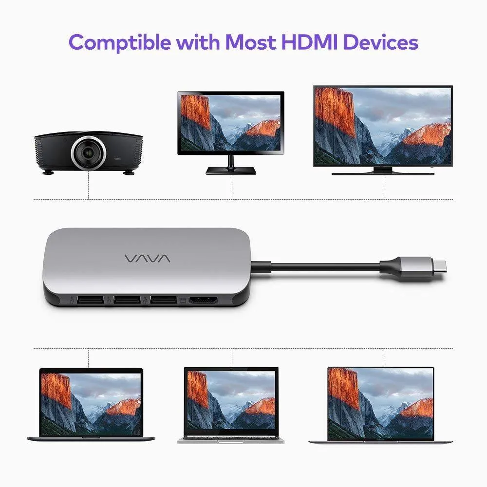 VAVA USB C Hub 9-in-1 Adapter with PD Power Delivery 4K HDMI Gigabit Ethernet