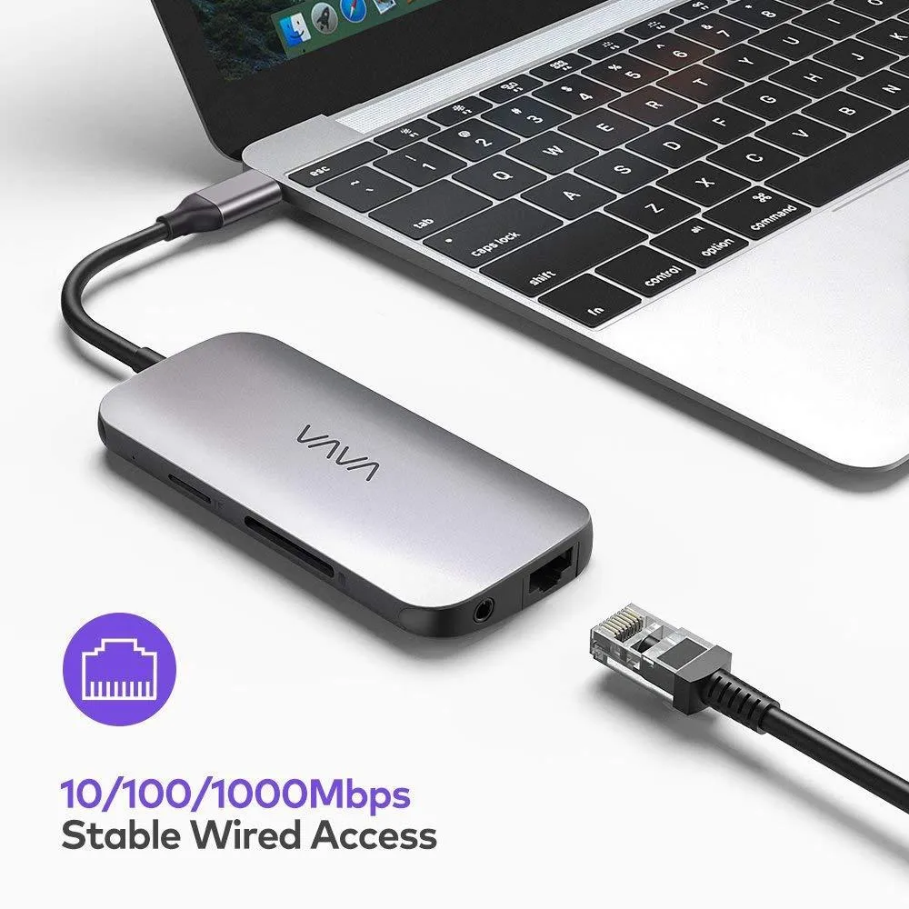 VAVA USB C Hub 9-in-1 Adapter with PD Power Delivery 4K HDMI Gigabit Ethernet