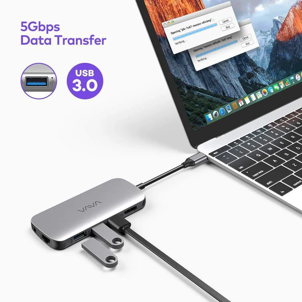 VAVA USB C Hub 9-in-1 Adapter with PD Power Delivery 4K HDMI Gigabit Ethernet