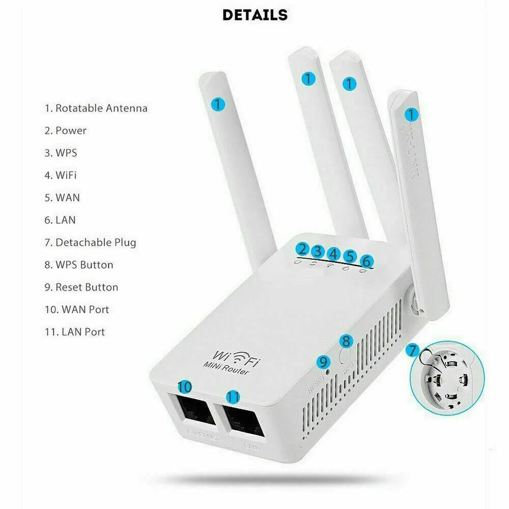 WiFi Range Extender Repeater Wireless Amplifier Router Signal Booster upto 1200Mbps